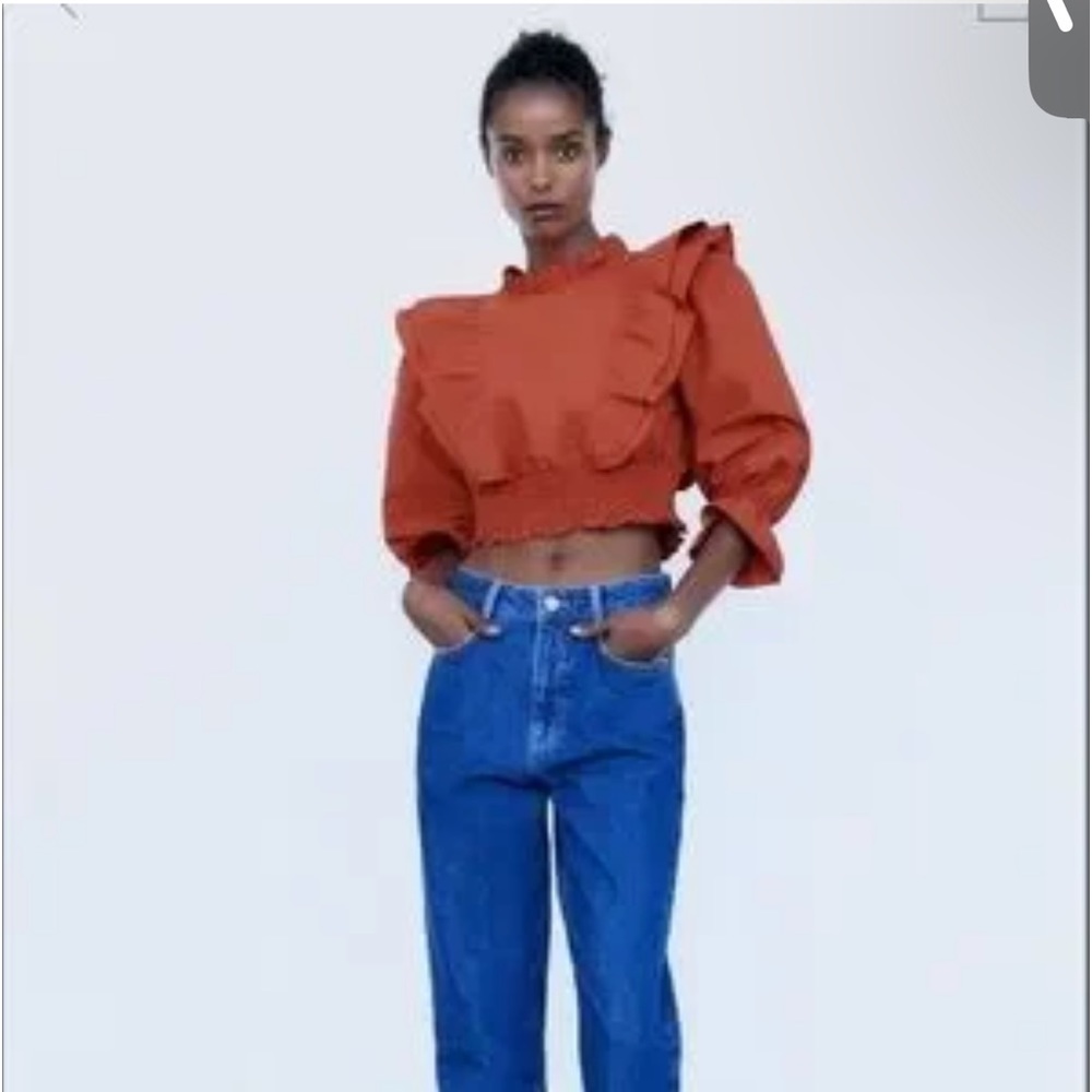 Zara New With Tags Poplin Crop Top Shirt in Brick. Size XS